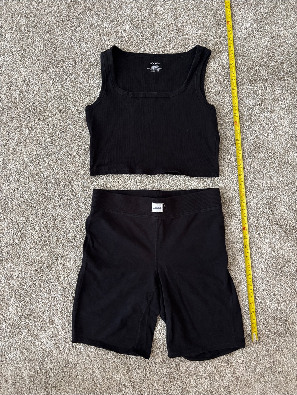 Jockey Black Crop Tank Top with Black Biker Shorts Set Loungewear